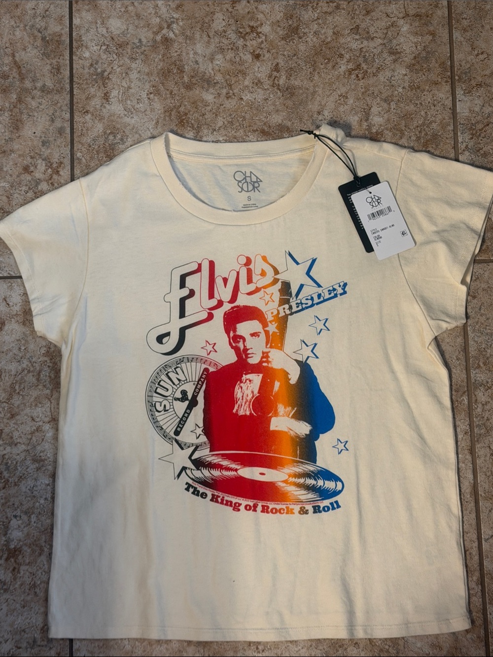 Chaser Cream Elvis Presley Rainbow Graphic Tee